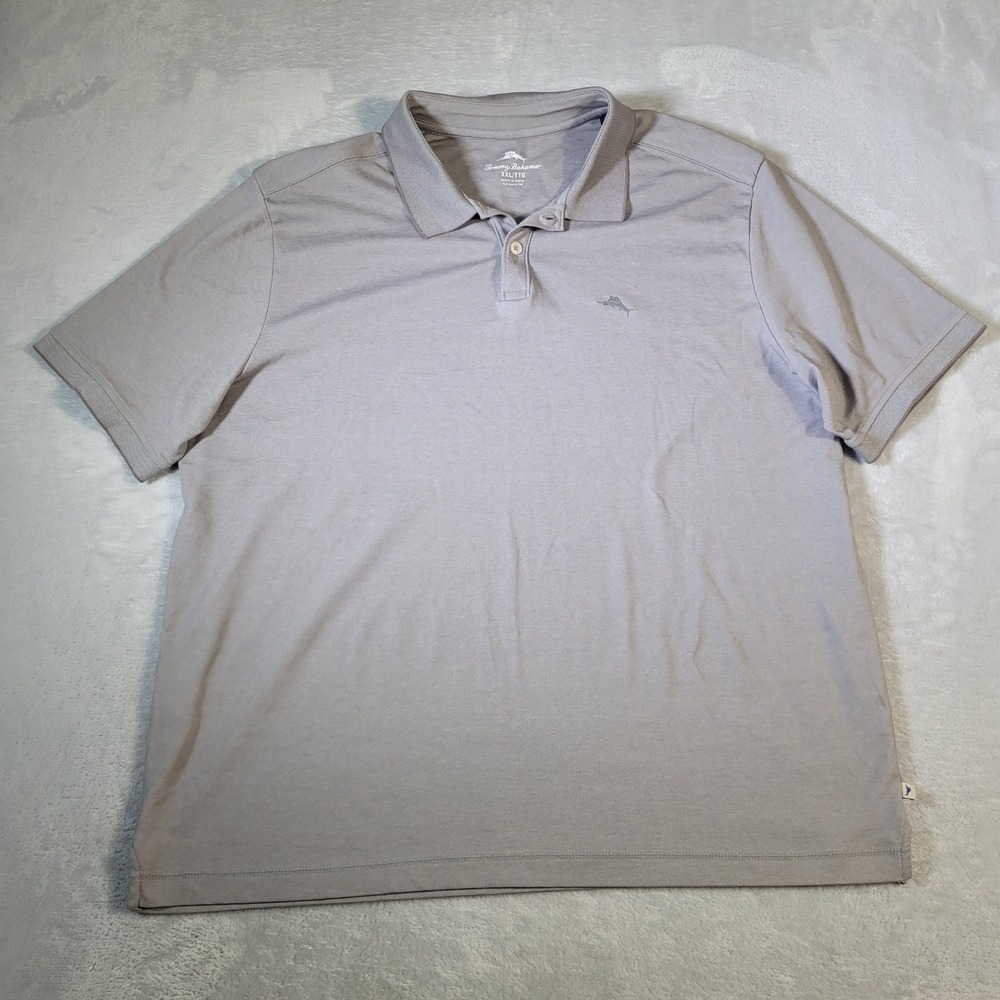 Tommy Bahama Polo Shirt Mens XXL Grey Short Sleeve Embroidered Marlin Logo Golf